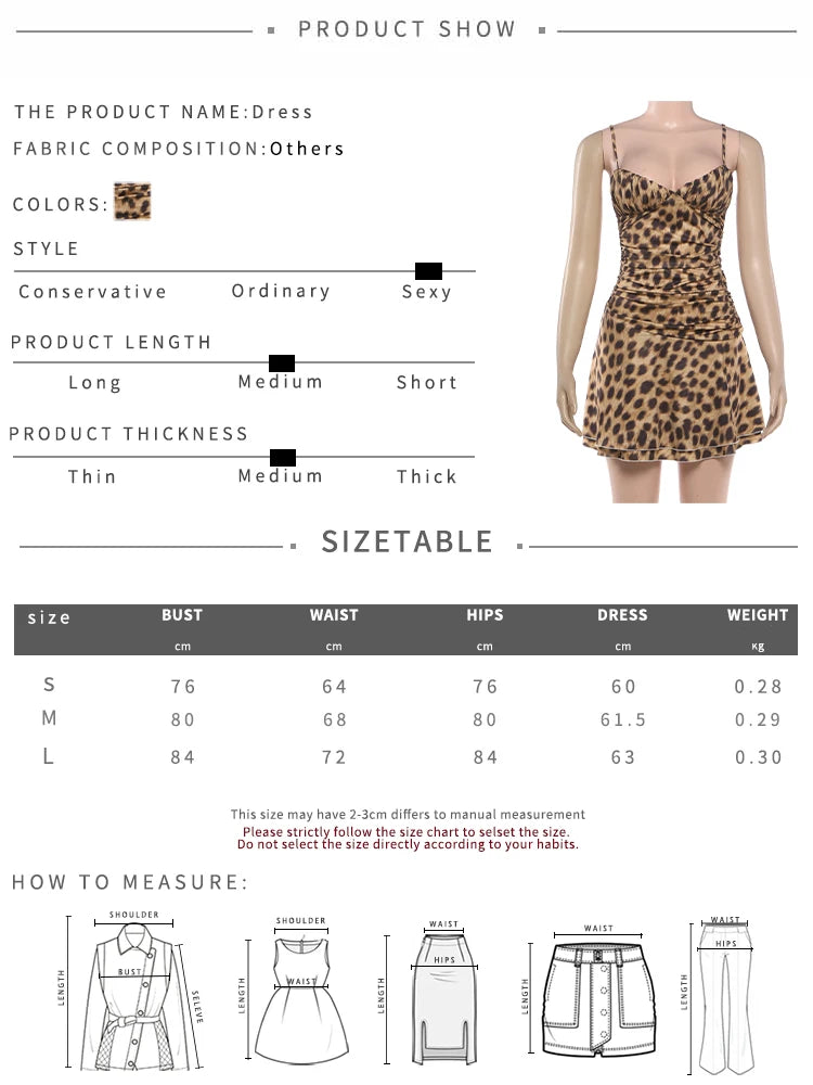 Leopard Print Sling Dress Woman Summer Trend Low-Neck Backless Shape Waist Hot Girls Street Wild Style Mini Bodycon