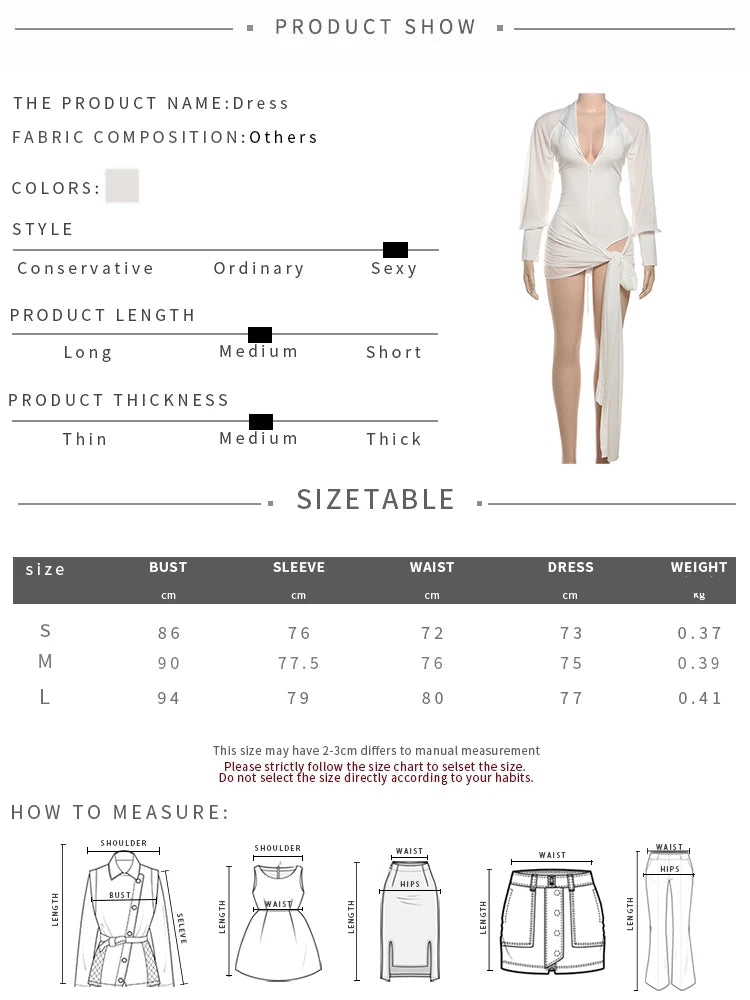 Sexy Backless Dress Women Polo-Neck See Through Full Sleeve Ruched Kink Ribbon Midnight Club Party Solid Mini Bodycon
