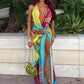 Women 2Piece Set Y2K Beach Vacation Sexy Colorful Leopard Halter Tank Tops+Wrapped Maxi Skirts Matching Vacation Clubwear