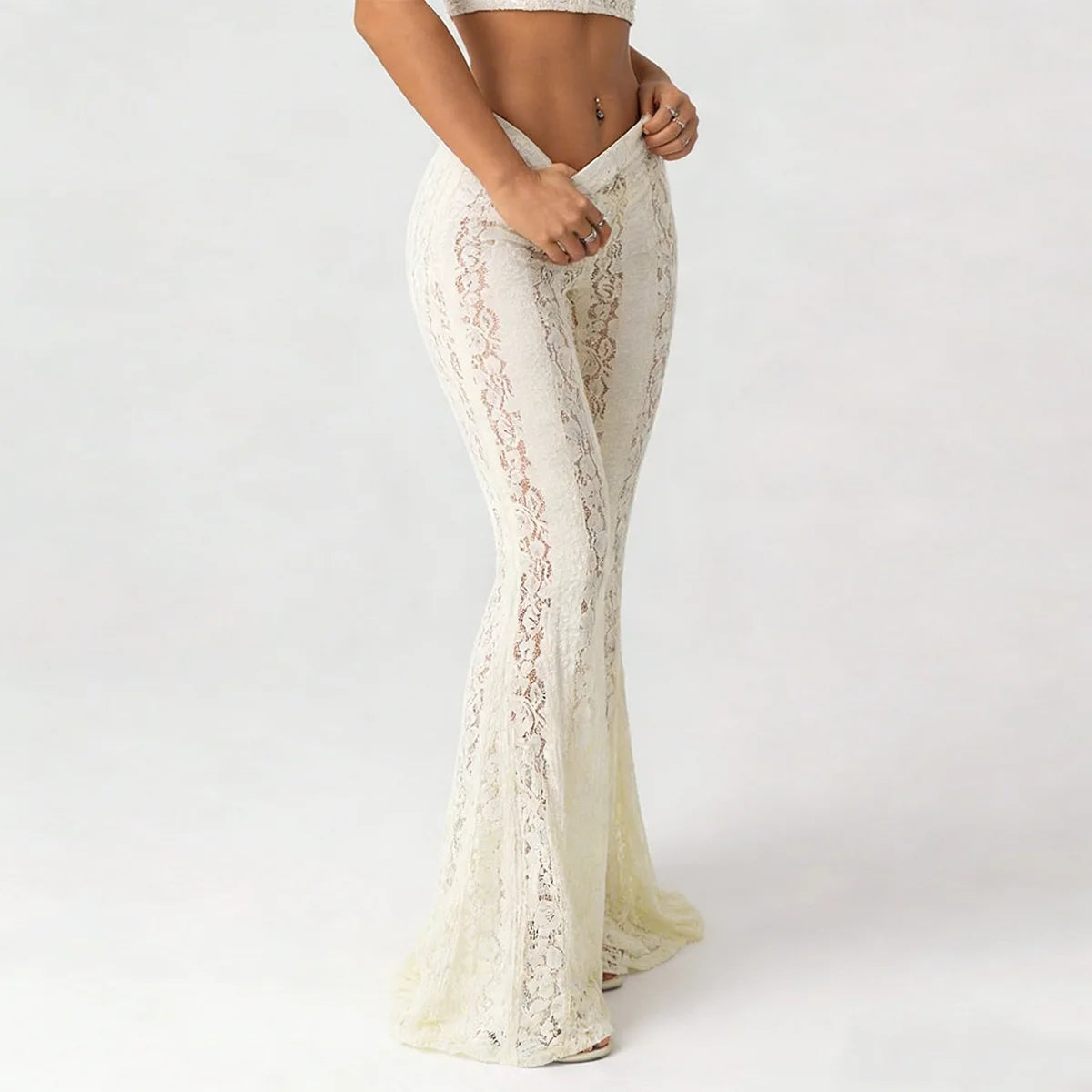 Low-rise Lace Flare Trousers See Through Bell Bottom Pants Woman Clothing Fall 2026