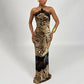 Leopard Print Satin Lace Patchwork Evening Dresses 2026 Sexy Elegant Halter Backless Maxi Dress