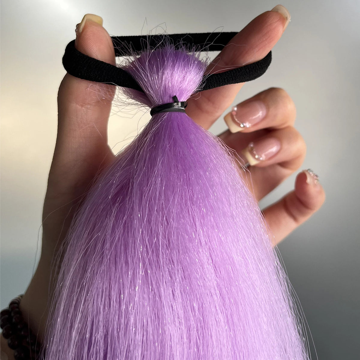 Synthetic Long Straight Ponytail Extensions With Rubber Band DIY Braided Ponytail Purple Hair Accessories for Halloween