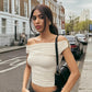Hardwear Detail Off Shoulder Crop Tops Fashion 2025 Summer Clothes for Women Sexy Tight Fitted T Shirts