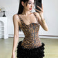Chic Sequins Leopard Dress Women Y2K Sleeveless Square Collar Tierred Hem Skinny Street Clubwear Hottie Sexy Bodycon