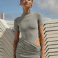 Hollow Out Short Sleeve Ruched Sexy Mini Dress For Women Fashion Half High Collar Skinny Club Party Dresses Female