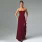 Strapless Ruffled Split Long Dresses Burgundy Black Elegant Evening Gown Party Dresses Woman Clothing