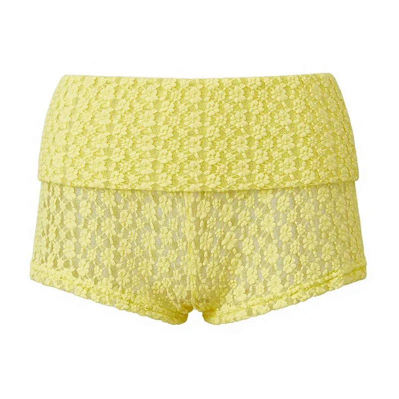 Women Knitted Fold Over Shorts Slim Fit Ribbed Knit Mini Shorts Y2k Foldover Low Rise Sexy Micro Bottoms Streetwear