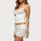 Y2K Vintage Matching 2 Piece Set Floral Lace Sling Cami Top Low Waist Scalloped Lace Mini Skirt Women Party Club Outfit