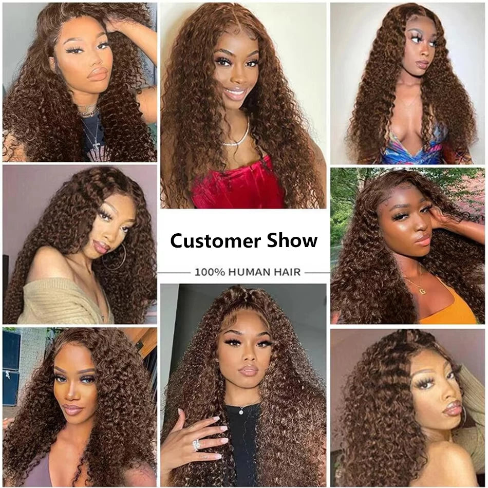 220% 13x4 Chocolate Brown HD Lace Front Wig 13x6 Deep Water Wave Lace Frontal Wig PrePlucked Colored Brown Kinky Curly Wet And Wavy Human Hair Wigs For Black Women