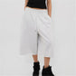 Ladies Raw Edge Bermuda Sweat Pants Elastic Drawstring Waist Loose Wide Leg Casual Knee Length Capri Jogger Trousers