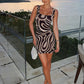 Stripe Print Dress Square Collar Sleeveless Sexy Tight Skinny Stretch Summer Trend Midnight Party Club Mini Bodycon