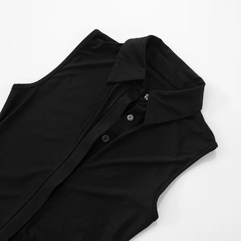 Hipster Women Summer 2 Piece Set Single-Breasted Bodysuit+Peach Hip Side Tassel Skirts Matching Streetwear Outfits