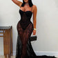 Sexy Mesh Jacquard Dress Women See Through Patchwork Sleeveless Backless Stretch Skinny Midnight Party Club Vestidos