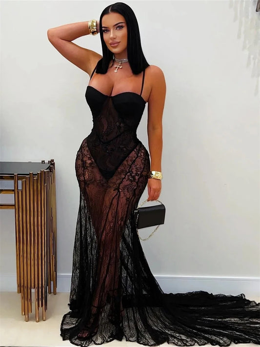 Sexy Mesh Jacquard Dress Women See Through Patchwork Sleeveless Backless Stretch Skinny Midnight Party Club Vestidos