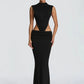 Women Cutout Backless Sexy Maxi Dress Elegant High Neck Sleeveless Ruched Bodycon Club Party Beach Long Dress Fashion