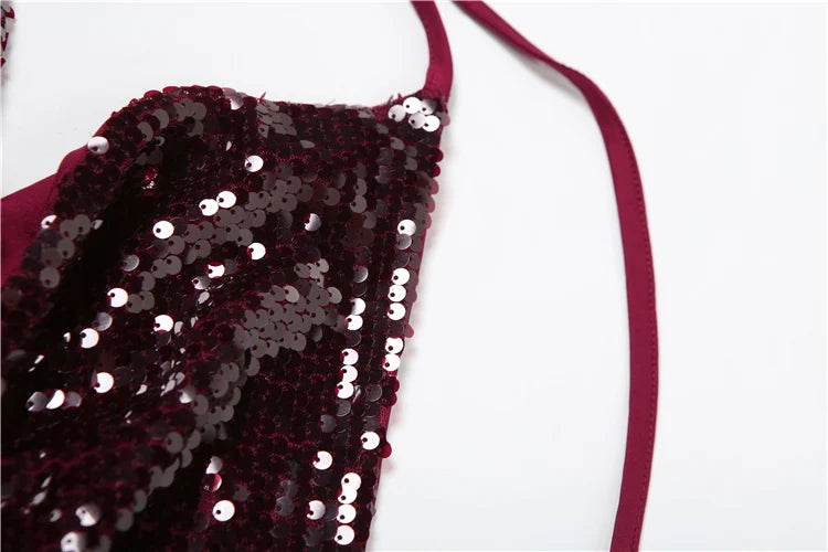 Y2K Sequins Sexy Camisole Women Backless Swing Collar Glitter Beach Vacation Wild Midnight Club Summer Trend Vest