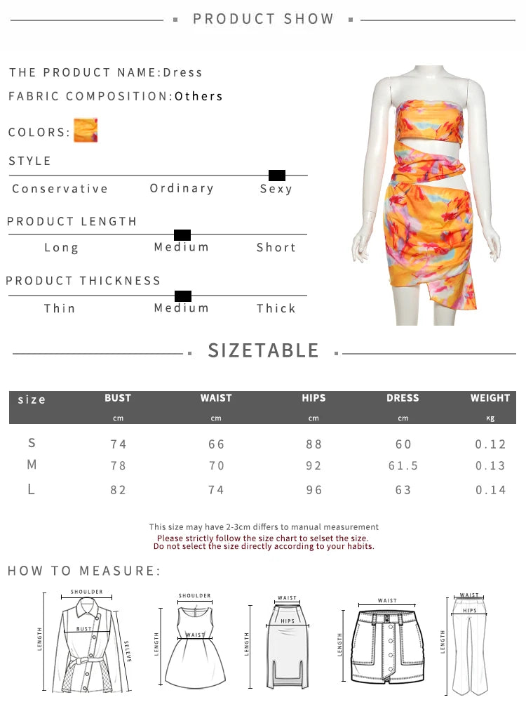 Colorful Print Strapless Dress Women Thin Irregular Multilayer Mesh Side Knot Hollow Beach Vacation Club Mini Bodycon