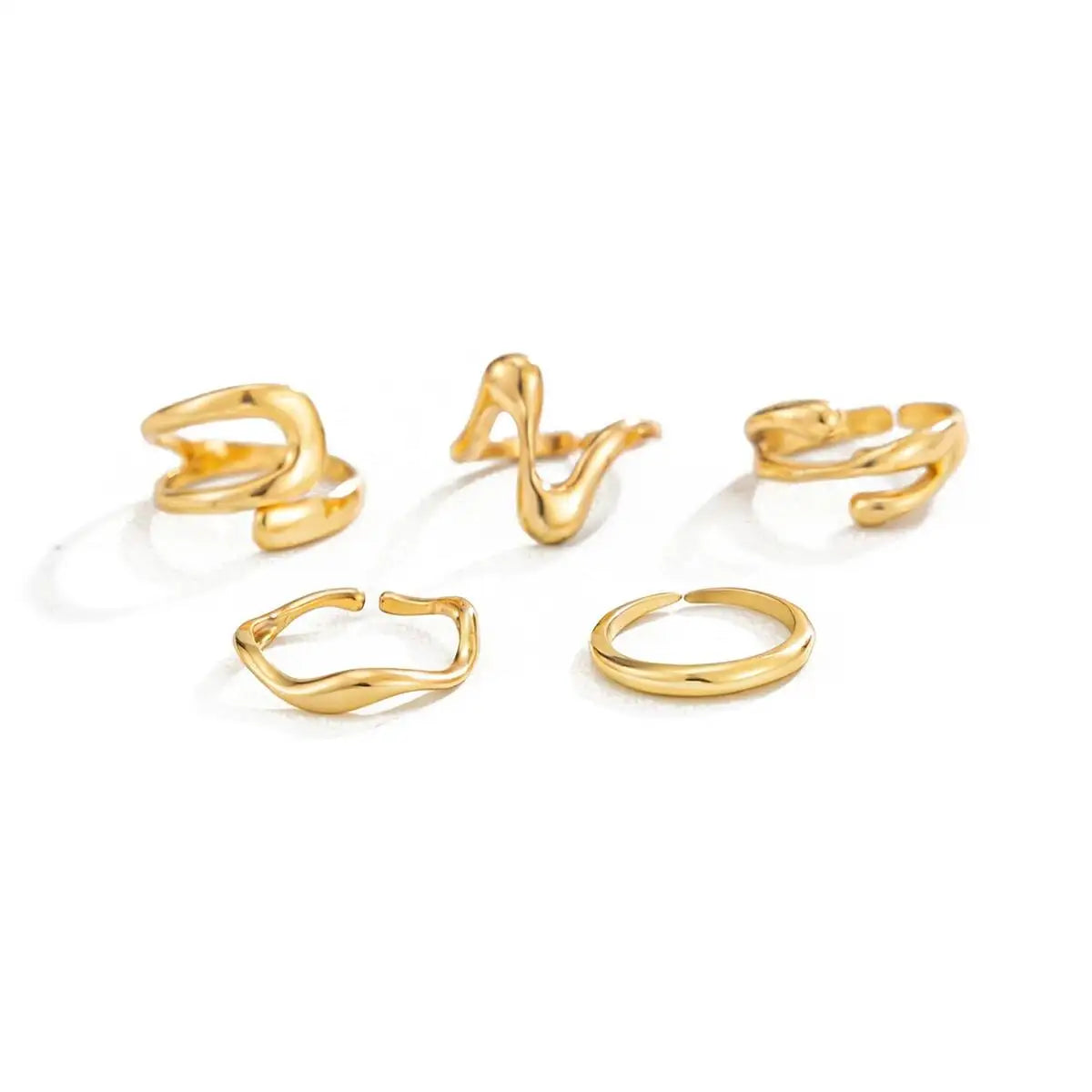 5Pcs/Set Trendy Irregular Geometry Opening Foot Rings for Women Unique Golden Adjustable Toe Rings Summer Beach Jewelry