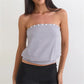 Y2K Button Trim Strapless Tube Top Women Elastic Waist Hem Bandeau Sleeveless Off Shoulder Cropped Blouse Streetwear