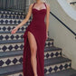 Sexy Halter Backless High Split Maxi Dress Black Burgundy Elegant Party Dresses Woman 2025 Luxury