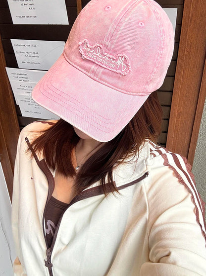 Vintage Washed Fashion Raw Edge Letter Embroidery Soft Top Baseball Cap Fashion Versatile for Women