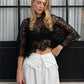 Cute Women See Through Crochet Lace Cape Short Top Crew Neck Batwing Sleeve Cropped Layering Top Matching Camisole