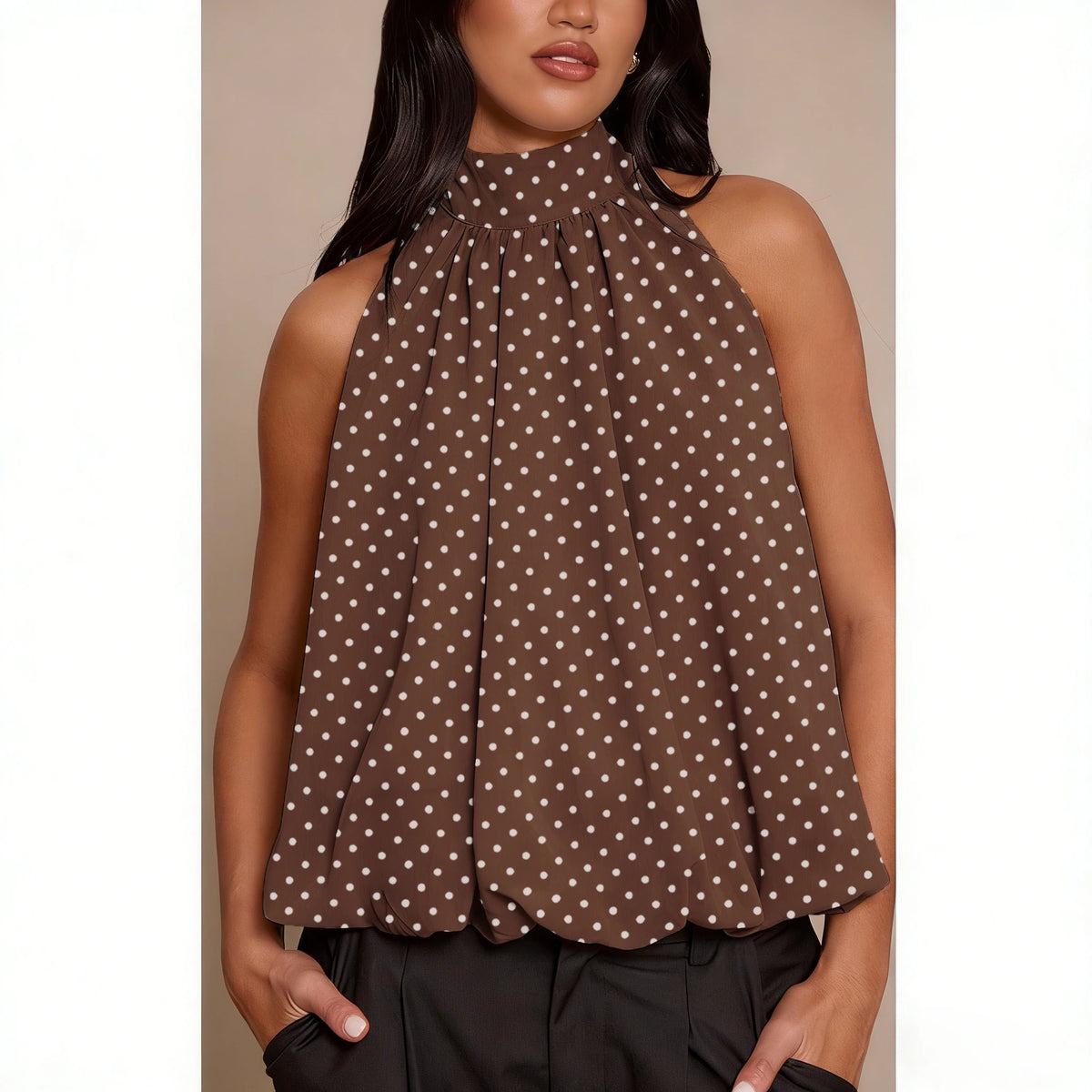 Women Elegant Tank Tops Summer Halter Neck Sleeveless Summer Solid Color Bubble Hem Vest for Daily Vacation Beach