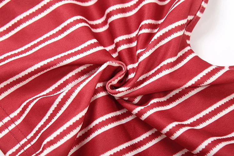 Stripe Print 2-Piece Set Women Halter Bandage Backless Crop Top+Patchwork Lace Tierred Skirt Beach Vacation Outfits