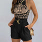 Summer Round Neck Sexy Tank Top and Tropical Print Shorts Set With Belt Two Piece Suit Sleeveless Tops Party Wear Sets