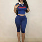Casuals 2 Piece Set Women Trend Letter Print Color Blocking Short Sleeve T-Shirt+Capri Pants Simple Sporty Streetwear