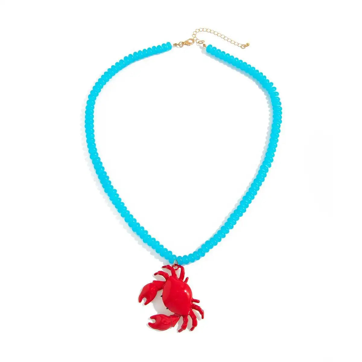 Boho Creative Crab Crayfish Pendant Necklaces Women Unique Summer Beach Vacation Acrylic Beads Chain Y2K Accessories