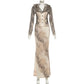 Sexy 2 Piece Sets Woman Outfit Faux Fur Collar V Neck Long Sleeve Cardigan and Maxi Skirt Matching Set