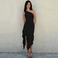 One Shoulder Midi Dress with Asymmetrical Ruffle Hem Woman Elegant Wedding Guest Dresses 2026
