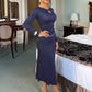 Casual Elegant 2 Piece Set Woman Polka Dot Print o-Neck Hollow Full Sleeve T-Shirts+Elastic Waist Long Skirts Suits