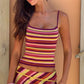Women Colorful Stripe Cami Top Square Neck Spaghetti Strap Slim Y2K Cropped Tank Top Summer Beach Sleeveless Camisole