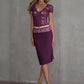 Women 2 Piece Set Lace Short Sleeve Crop Top Midi Skirt Set V Neck Bodycon Skirt Suit Evening Club Party Matching Sets