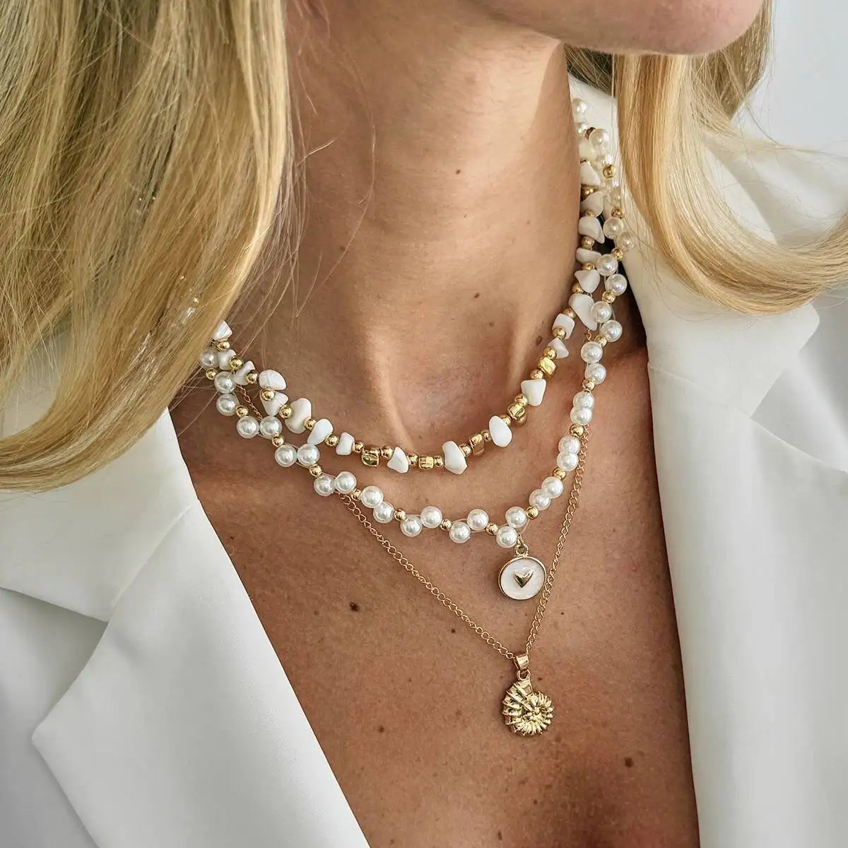 3Pcs/Set Boho Imitation Pearls Conch Pendant Necklace Women Trendy Adjustable Gold Color Neck Chain 2026 New Jewelry