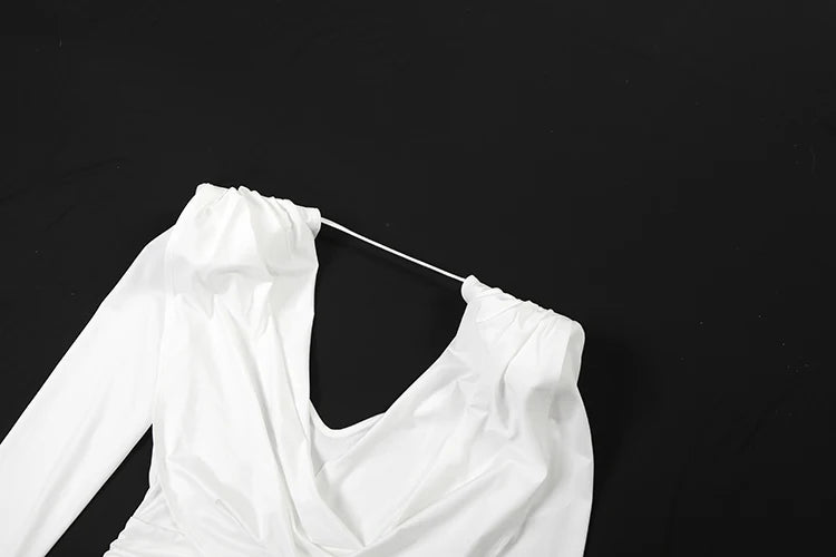 Elegant Swing Collar Dress Ruched Backless Full Sleeve Stretch Party Banquet Gown Fashion Peach Buttocks Vestidos