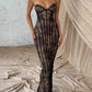 Lace Strapless Mermaid Maxi Dress Women Sweetheart Neck Sheer Mesh Bodycon Long Gown Evening Party Cocktail Vestidos