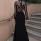 Lace Patchwork Maxi Dress Women Turtleneck Full Sleeve Skinny Folds Zipper Sexy Midnight Fashion Prom Party Chic Vestidos