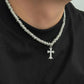 Gothic Jesus Cross Pendant Necklace Men Hip Hop Retro Rhinestone Circular Beaded Choker Necklace Couple Jewelry Gifts