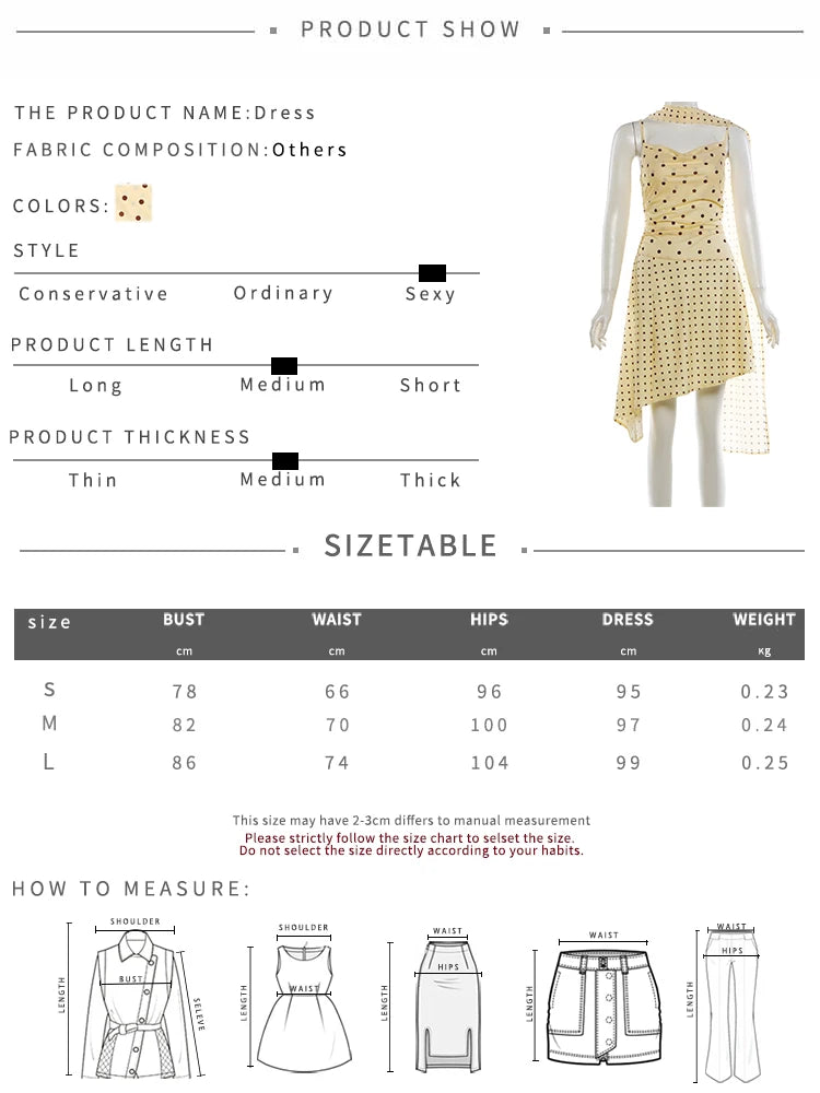 Ruched Elegant Sling Dress + Scarf Woman Polka Dot Print Low-Neck Backless Irregular Hem Street Y2K Style Mini Bodycon