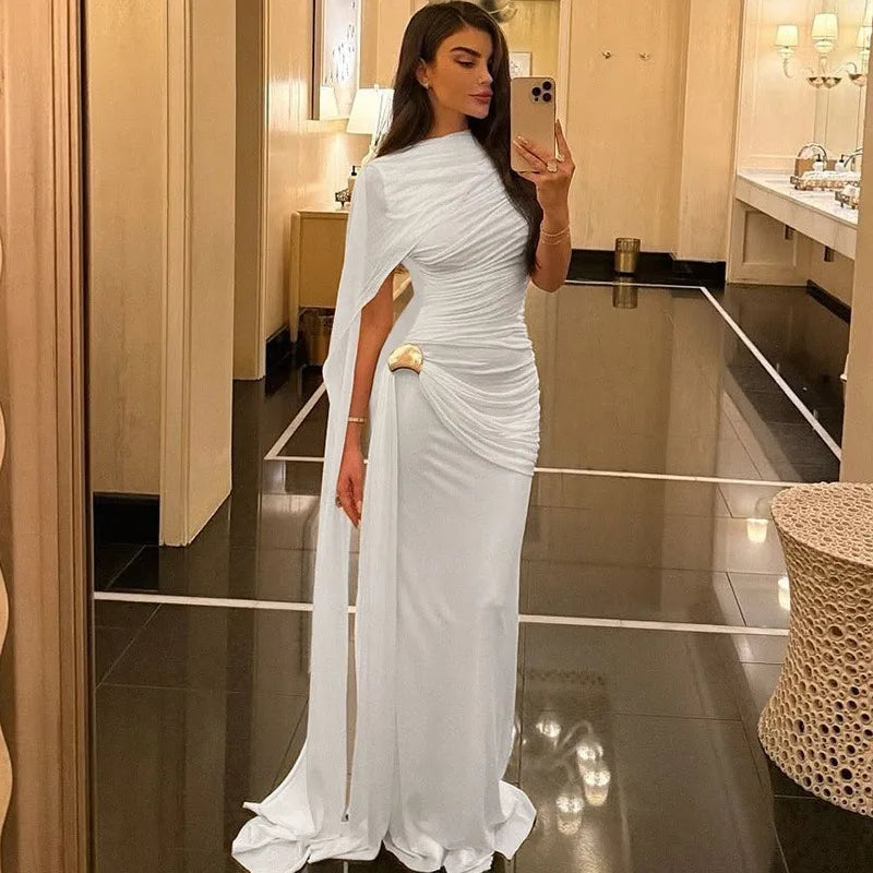One Shoulder Draped Cape Maxi Dress Pink Elegant Luxury Evening Party Dresses for Woman Birthday