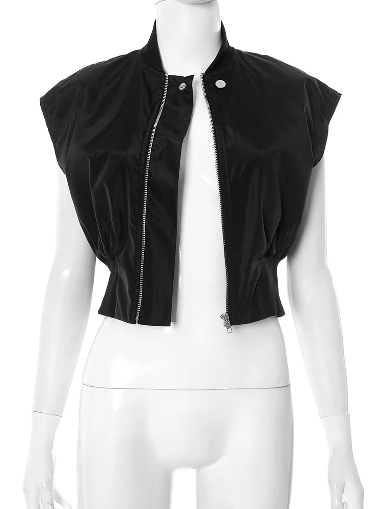 Zip O-Neck Top Women Snap Fastener Loose Casual Sleeveless Sexy Midnight Street Versatile Summer Trend Hottie Clothes