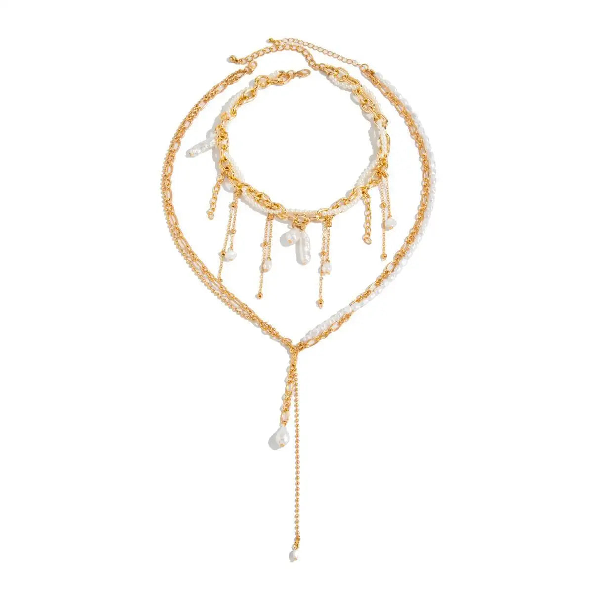 2Pcs/Set Bohemia Imitation Pearl Long Tassel Pendant Choker Necklace for Women Sexy Chest Chain Wedding Neck Jewelry