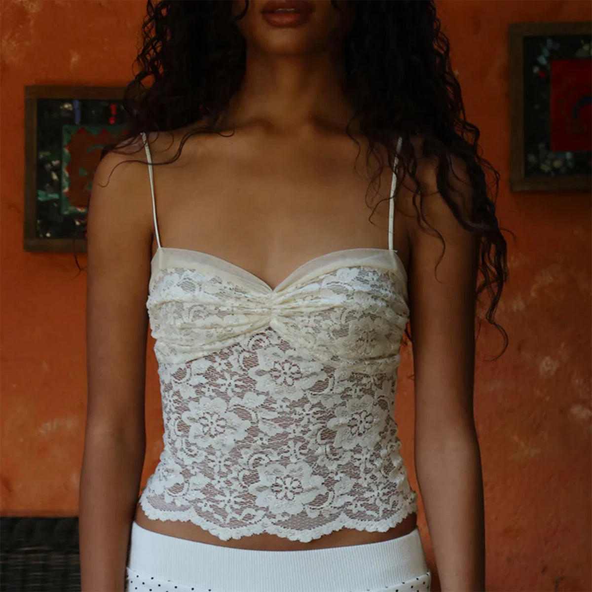 Women Y2K Retro Lace Cami Tops Sexy Backless Spaghetti Strap V Neck Low Cut Tanks Sheer Floral Lace Tank Tops Summer