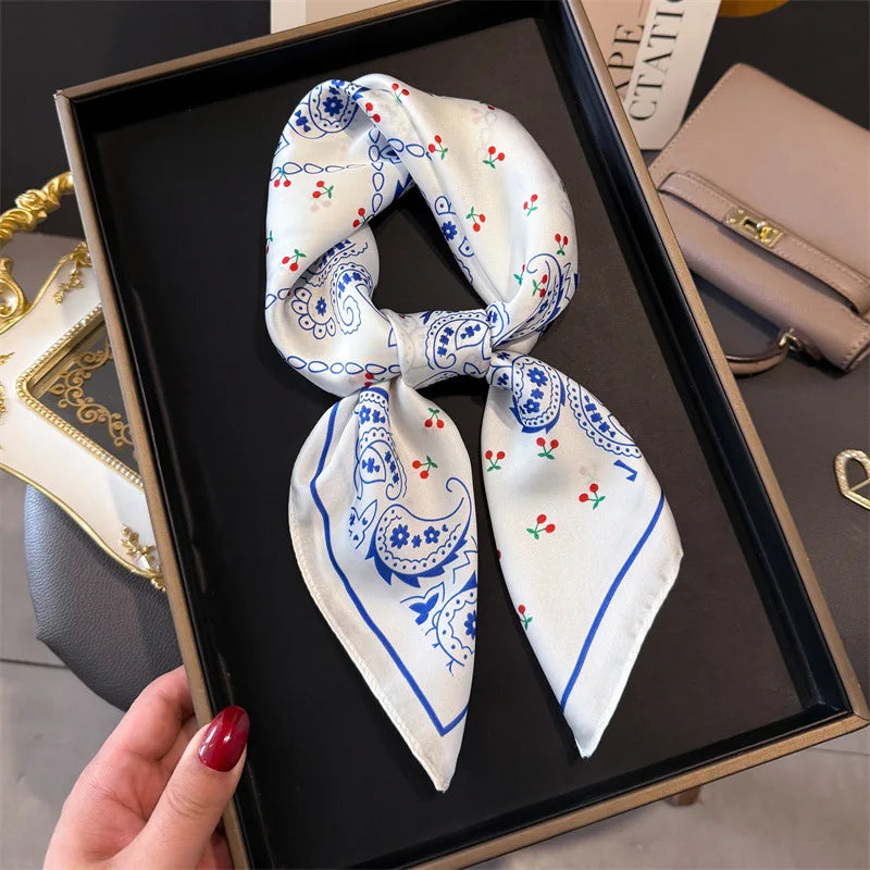 Print 70cm Silk Satin Headkerchief Women Luxury Design Neck Tie Scarf Female Hair Hand Wrist Foulard Shawl Hijab Bandana Scarves
