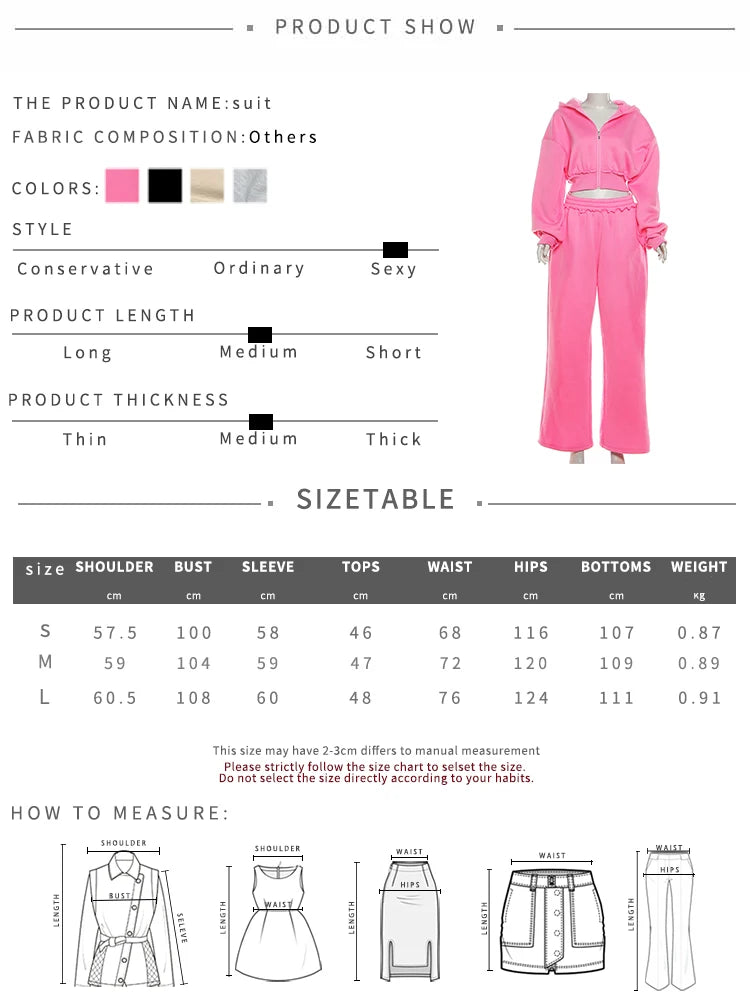 Fashion 2 Piece Set Women Tracksuit Sporty Zipper Patchwork Hooded Crop Jacket+Straight Pants Matching Streetwear Outfits