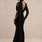 Women Draped High Neck One Long Sleeve Cutout Waist Maxi Dress Slim Backless Mermaid Formal Evening Party Dress