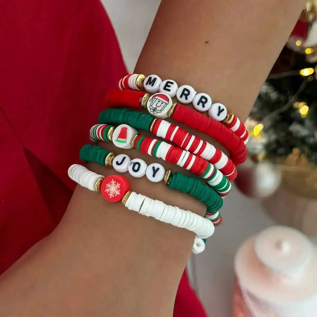 Christmas 6pcs/Set Y2K Colorful Soft Ceramic Bangles Fashion Handmade Elastic Bracelets Women's Couple Jewelry Gift Set
